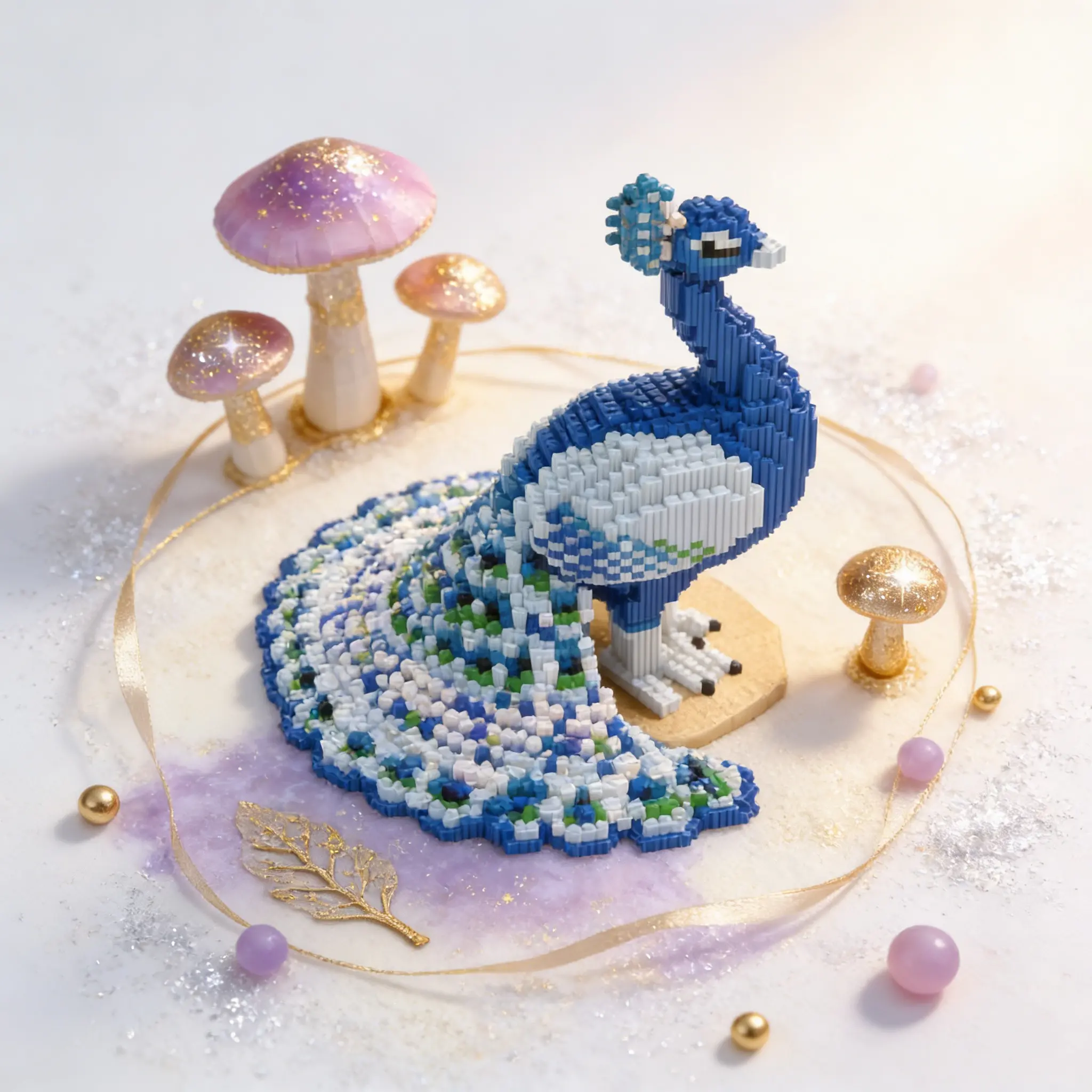Blue Dreamy Peacock 3D Puzzle Building Blocks Decoration, Home Office Shelf Decor, Party Tabletop Display, Ideal Gift for Holidays