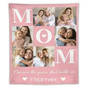 BARLEY ONE Click “Shop Chat”, Send Photos & Text, Custom Mom Photo Tapestry, Personalized Family Picture Wall Hanging with Custom Quote, Pink Photo Collage Tapestry for Bedroom Living Room Dorm Decor, Mother’s Day Gift for Mom Grandma.