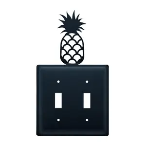 212 MAIN Powder Coated Pineapple-Shape Light Switch Cover, Double Switch, Flat Finish, Cover Only, Indoor Use, with Approximate Size Details - Black