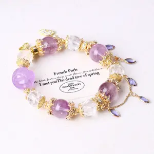 Handmade Amethyst and Clear Quartz 12mm Bracelet Natural Crystal Gemstone Crystal Gift for Sisters