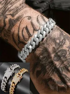 Punk Retro Rhinestone Chain Bracelet, Unisex Hip Hop Statement Band, Stainless Steel Multifunctional Accessory, Perfect Birthday Gift