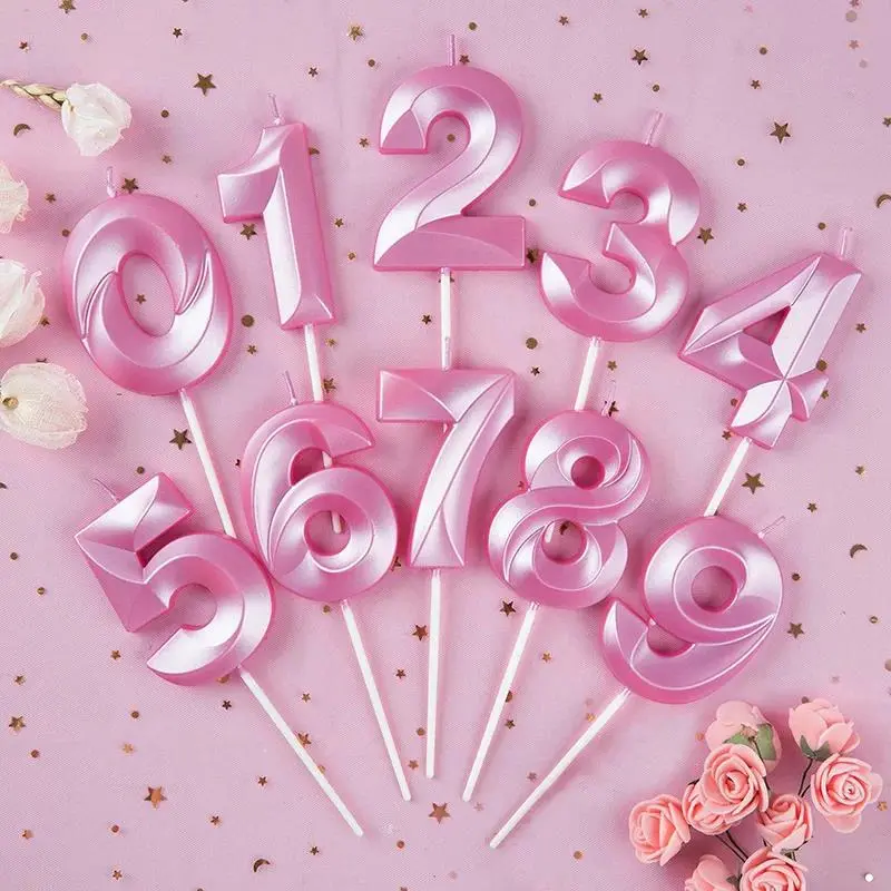 Number 0-9 Birthday Party Cake Decorative Candle Fine Flash Gold-plated Digital Pink Candle Creative Birthday Digital Candle