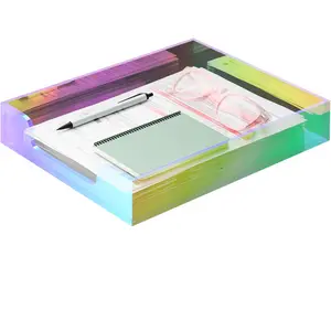 Letter Tray, Iridescent Letter Organizer Storage A4 Paper File Tray Accessory Tray Single-Tier Desktop Document Holder with Non-Slip Rubber Pads and Stackable for Office and  Use