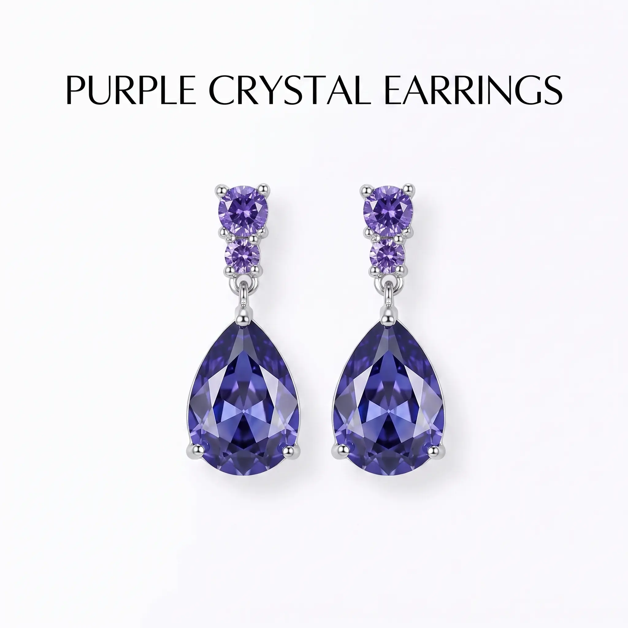 Purple Crystal Earrings - Elegant Teardrop Design with Sparkling Stones for Women's Jewelry Collection