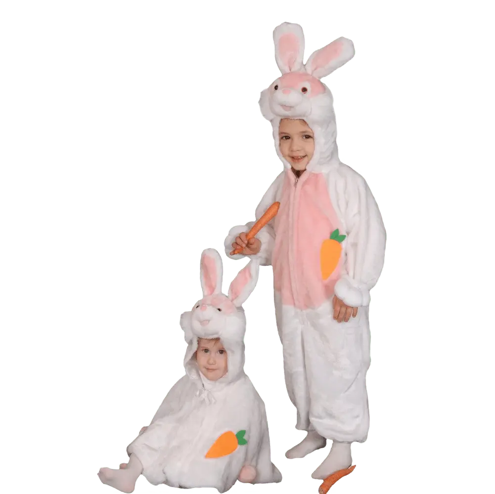 Easter Bunny Rabbit Costume For Kids & Babies | White Rabbit Jumpsuit with Hood, Pink Belly & Carrot Detail - For Halloween, Christmas, Easter , Pretend Play Fun, Theme Party & Costume Party