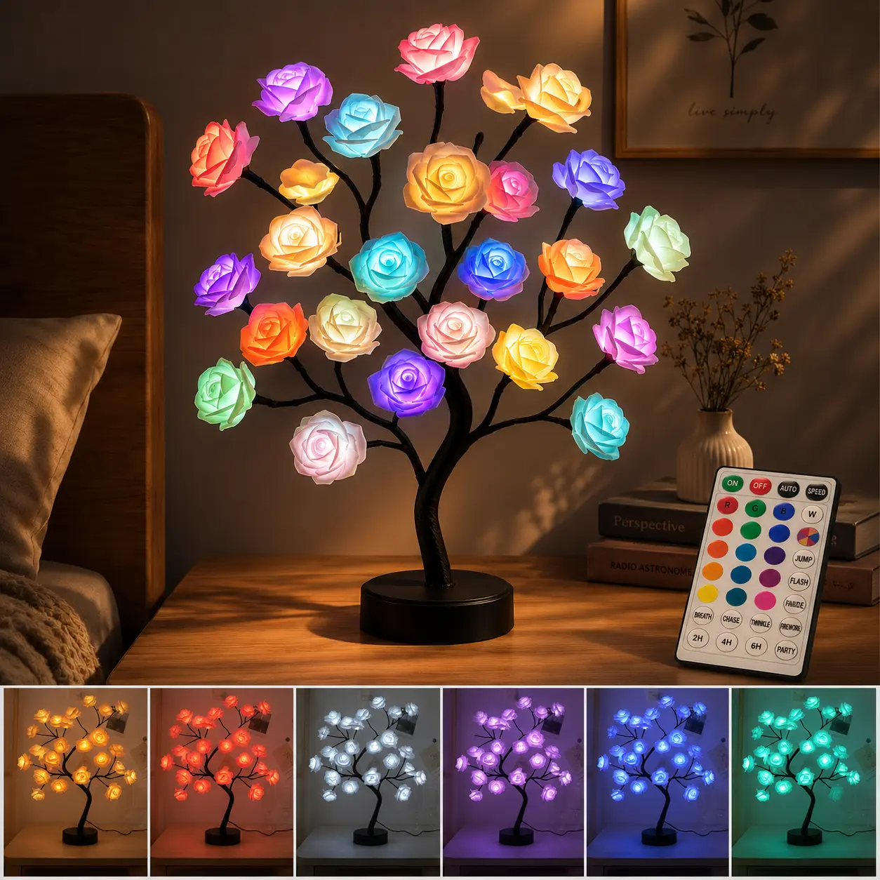 Rose Flower Design Tree Night Light, USB PoweredTable Lamp, Room Lights for Bedroom,Versatile Holiday Decoration Lights For IndoorBedroom, Valentine's Day Gift, HomeDecor, Decorative