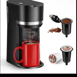 Mini Single Serve Coffee Maker for K Cup and Ground Coffee, Fast Brew One Cup Coffee Machine with Descaling Reminder and Water Window, 6 to 12oz. Brew Sizes, Fits Travel Mugs, Black, Compact Design for Space-Saving