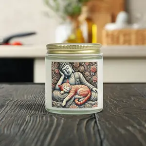 Cat Naps with Buddha  - Cat Lover - Scented Coconut Apricot Candles 4oz,