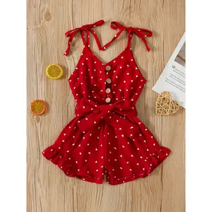 [Girls' Heart Romper] Girls' Summer Little Heart Romper Shorts - Perfect for Outdoor