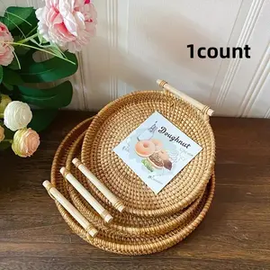 Round Bamboo Basket with Handle, 1 Count Woven Fruit Basket, Heat Resistant Food Basket, Gift Baskets for Kitchen, Living Room, Bedroom