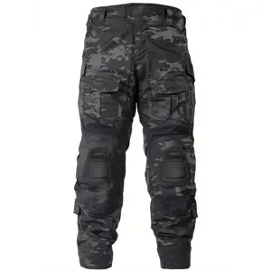 Men's Outdoor Tactical Pants (with Knee Pads) Camouflage Cargo Pants Waterproof Hiking Beltless