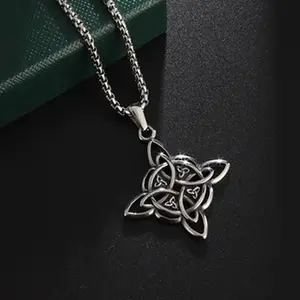 2-Piece Set - Witch Knot Necklace with Celtic Knot Pendant Featuring a Three-Leaf Knot Holy Trinity Design