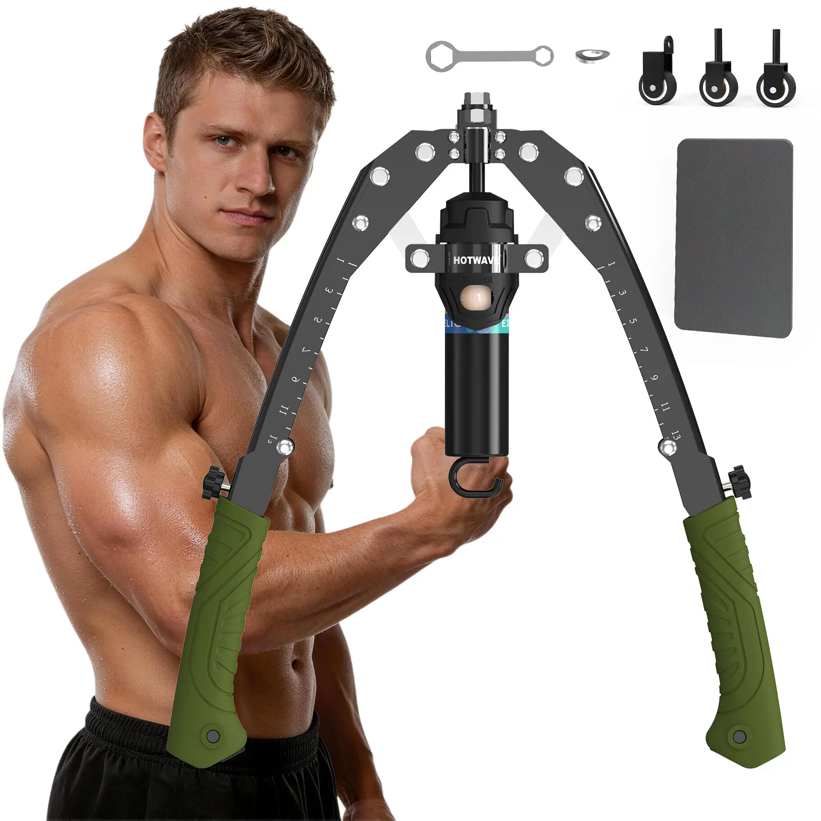 HOTWAVE Hydraulic Chest Trainer Arm Exerciser & Arm Strength Trainer - Adjustable 22-440lbs Core, Tricep Workout Equipment with Ab Roller Wheel, Home Gym Exercise Equipment (Pad .) for Men Women,Back To School tiktokshopbacktoschool