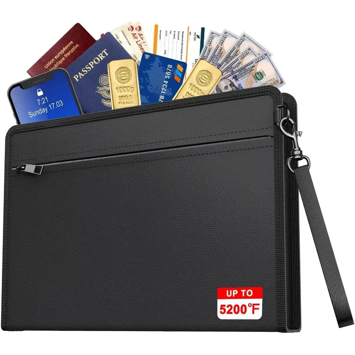 5200? Fireproof  Bag,8.5"x5.7" Water Resistant and Fireproof  Bag with External Pocket, Fire Safe Storage Bag Pouch for ,,Passport and Card