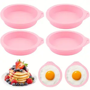 4Pcs Air Fryer Egg Mold Round Silicone Round Silicone 4'' Burger Buns Moulds Air Fryer Bites Egg Molds for Muffin Lids,Toast,Baking Hamburger,Non-Stick Air Fryer Accessories