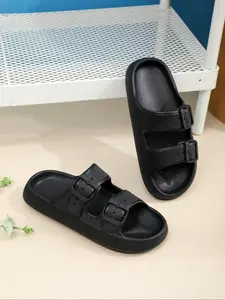 Women's Casual Double Buckle Design Slides, New Style Soft Comfortable Non-slip Slippers for Indoor & Outdoor Wear, Summer Beach Slippers, Walking Shoes, Double Strap Slides