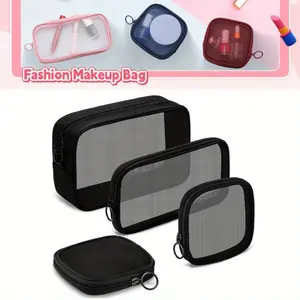 4Pcs Mesh Makeup Bag Mesh Cosmetic Bag Travel Toiletry Pouch with Zipper Mini Makeup Cosmetic Purse for Daily Accessories