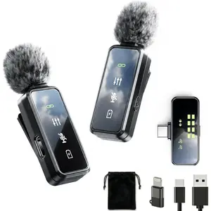 Lavalier Microphone, 12H Lapel Microphone with Digital Display &  Noise Cancellation, Mini Clip  Mic for  Android Type-C, Recording Mic for YouTube  Vlog Podcast Interview