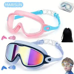 MARISUN 2 Pack Kids Swim Goggles for 3-15 UV Protection Anti-Fog Pool Water Swimming Goggles For Boys Girls Youth Toddler，Anti-fog for Toddler Girls Boys 3-15 Adjustable Waterproof mask high definition swim glass  anti-fog swimming goggles Nose Clips