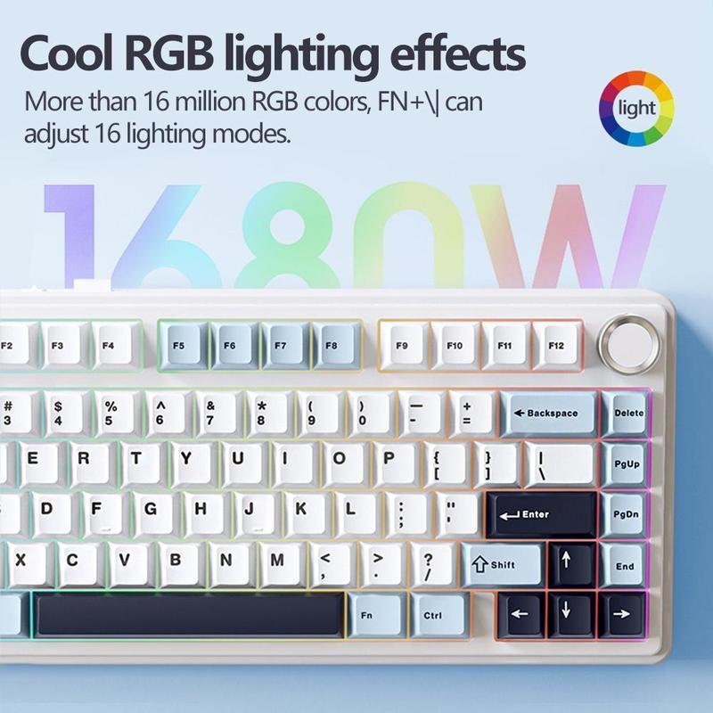 NEW Aula F75 MAX 75% Wireless Hot Swappable Mechanical Gaming Keyboard with RGB Backlighting Customizable Knob Five Layer Padding Bluetooth 5.0 2.4GHz USB-C, Compact, Gamer Keycaps