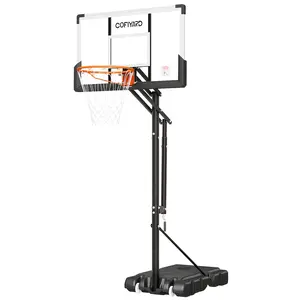 Cofiyard Kids Outdoor Basketball Hoop, 44" Impact-Resistant Backboard, Adjustable Height 5.25-10 FT, Portable Basketball System with Wheels & Sandbags for Backyard, Poolside Play