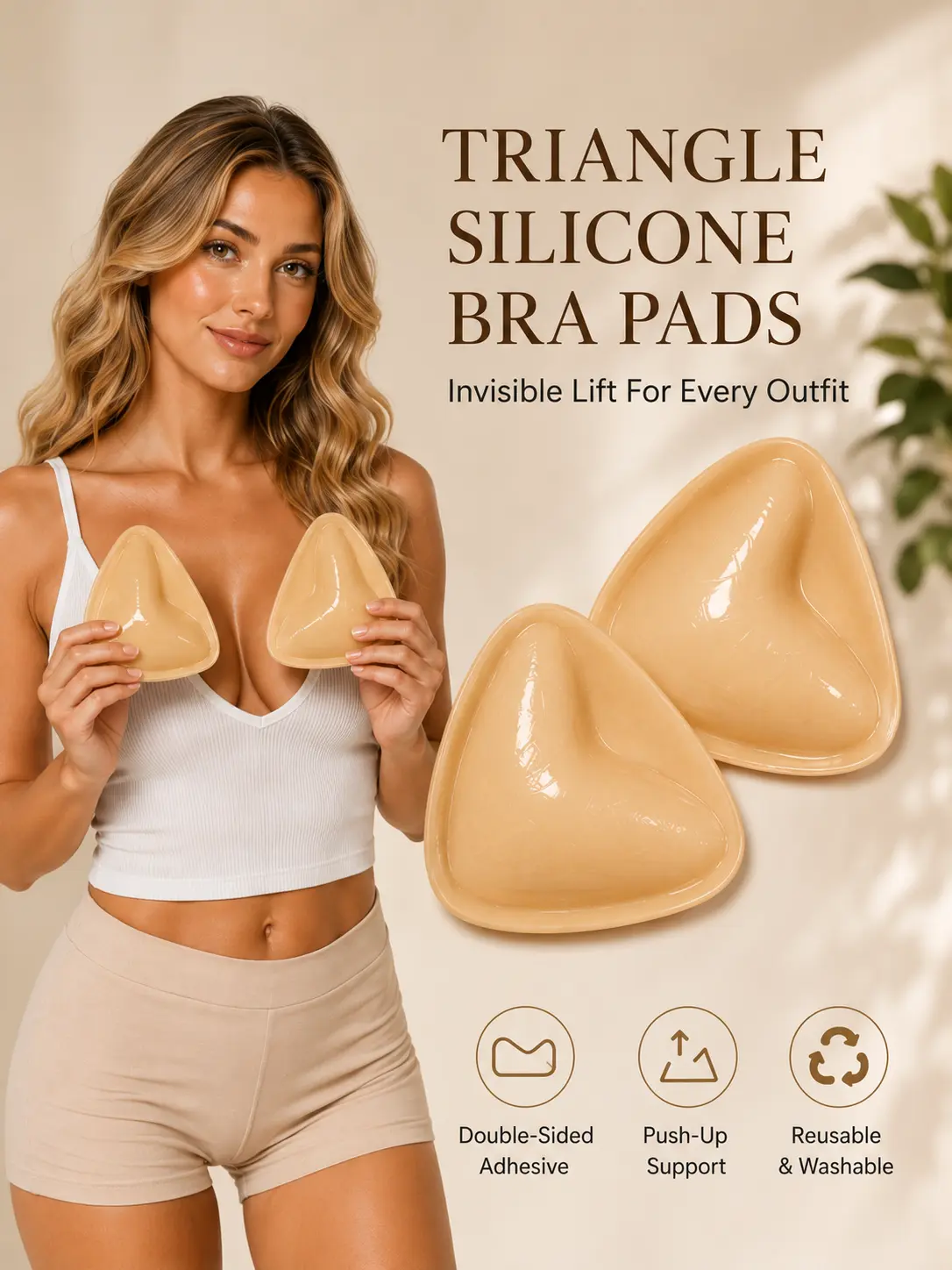 Women’s Push Up Sticky Bra, Waterproof Sweatproof Adhesive Bra for Women, Reusable Washable Strapless Backless Invisible Bra & Replaceable Adhesive Pads for Travel, Wedding Dresses & Low Cut Tops