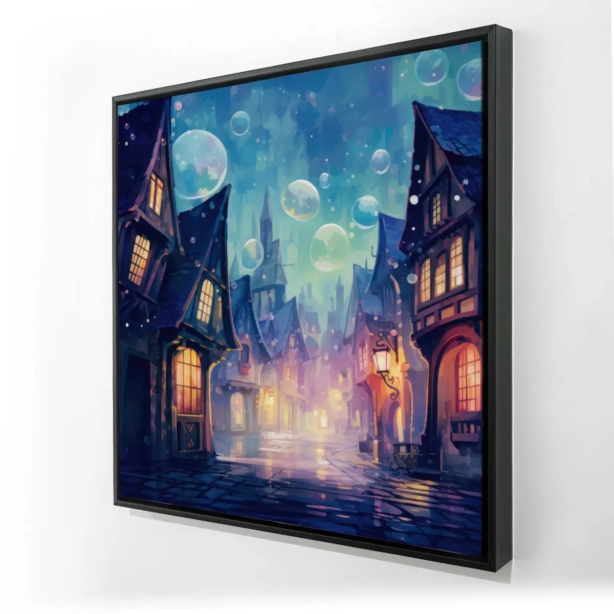 Conscious Sales C1FC242415QPTH 24 x 24 in. Bubble Ville - Yellow Framed Canvas for Home Decor