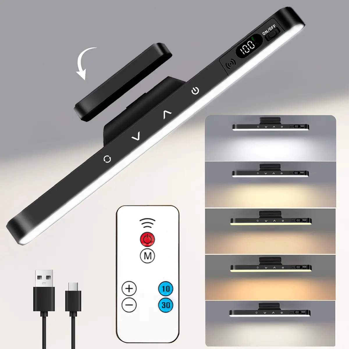 Rechargeable Motion Sensor Light - 2000mAh Magnetic LED Bar with Display | Eye-Friendly for Mirror, Closet, Cabinet, Bathroom, Desk ﻿