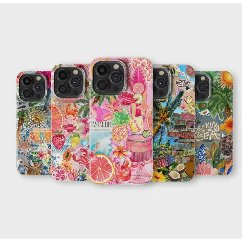 Beach Palm Tree Summer Ocean Collage Smartphone Case - Shockproof, Durable Polycarbonate Casing for iPhone 16 Pro Max,15,14,13,12,11,X,8,7 & Samsung S25 Ultra,S24,S23,S22,S21 - Handheld Cellphone Protection Mobile Accessory Gift for Her