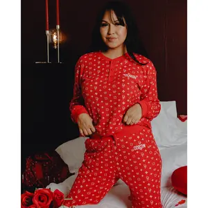 Women's Waffle Knit Joggers - Red & White Bougie