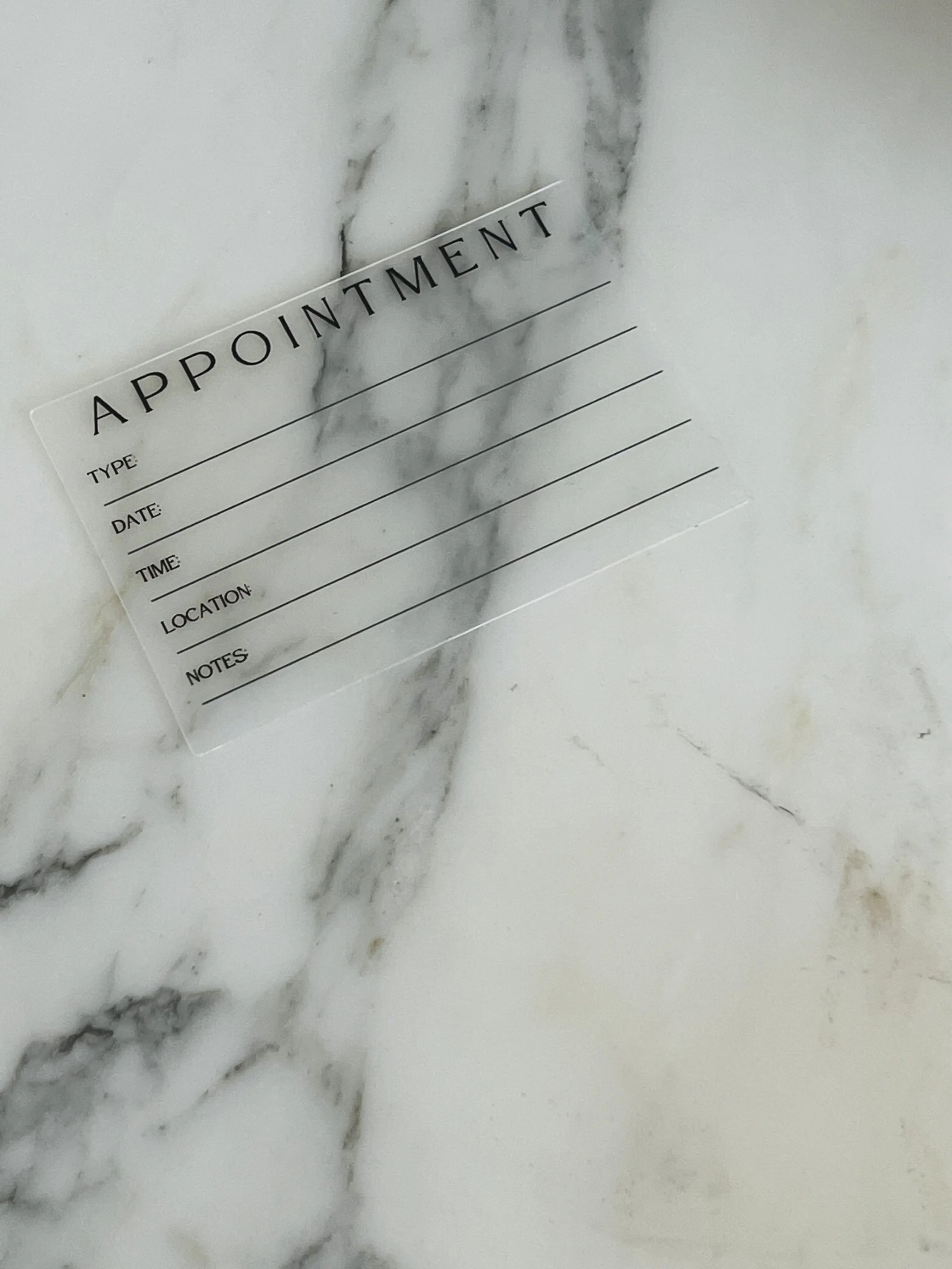 Reusable frosted appointment card planner