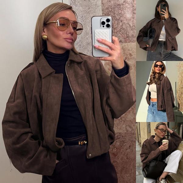 Women's Casual Army Green Jacket with Lapel Design Batwing Sleeves Button Front Lightweight Fashionable for Spring Autumn Winter All Match Tops Coats Womenswear Outerwear Fitted Basic Collared Minimalist length sleeve Dark Brown