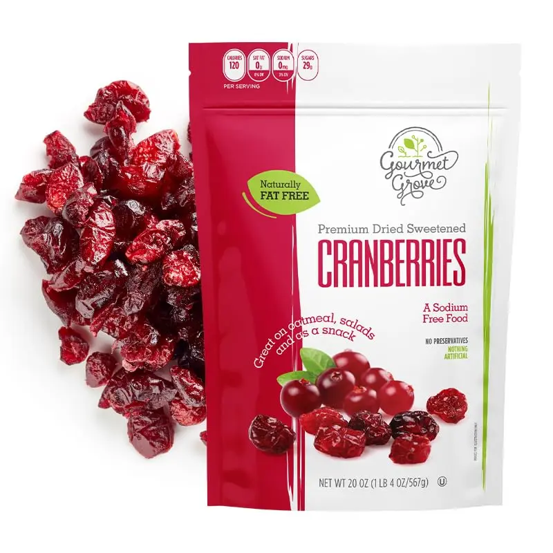 Dried Cranberries 20 oz Resealable Pouch | Premium Sweetened Dried Fruit | Individual Snack Packs | Healthy Antioxidant, Gluten-Free, Kosher, Vegan Friendly | Use as Salad Topper, Baking, Cooking | Gourmet Grove