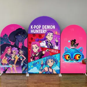 15-day Delivery Pink Purple Cute Anime Character Arch Backdrop Cover Set for Kids Birthday