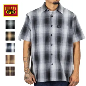 FB COUNTY Short Sleeve Checker Flannel Shirt - FBCOUNTY Plaid Pattern, Summer Casual Fitted Medium Length, Comfortable Cotton Polyester Blend