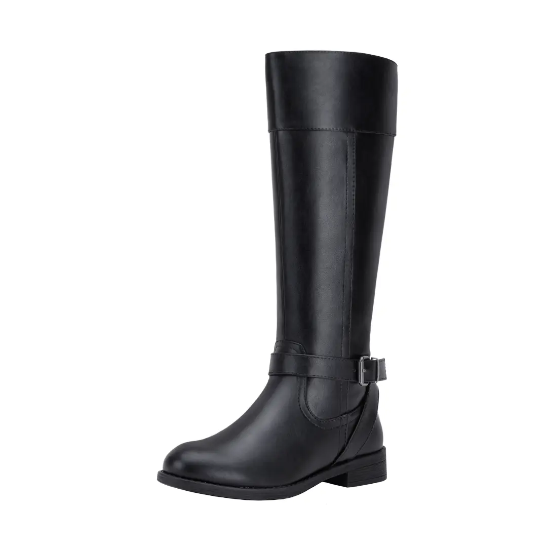 Women's 951 Handmade Chic Minimalist Low Heel Knee-High Riding Boots, Metal Buckle Calf Riding Shoes, High Boot
