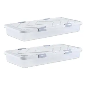 VEVOR Under Bed Storage with Wheels, 39.8 x 20.1 x 5.9 inch Underbed Containers, Underbed Shoes Organizer with Lid & Gray Latch, Rolling Under the Bed Storage Bins for Clothes Shoes Blankets, 2 Pack