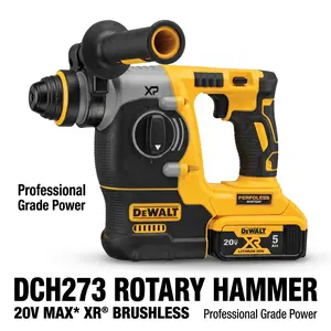DeWalt DCH273 20V Brushless Rotary Hammer Kit with Battery & Charger – 2.4J Impact Energy 0‑4600 BPM for Drilling 24mm Concrete Anchors Tool ,Set removal wrench Screwdriver