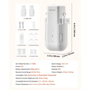 VEVOR Automatic Curtain Opener, 2 Pack, APP and Remote Control, Hub Included, Electric Smart Curtain Opener Compatible with Alexa and Google Home, Timed Opening and Closing, for Roman Rods, U/I Rails