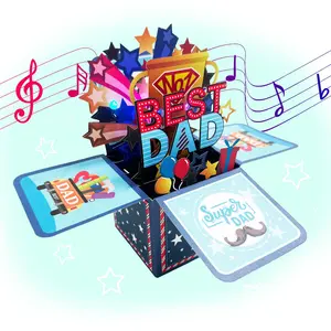 Best Dad Pop Up Card Father's Day Card, 3D Popup Greeting Card, Handmade Box Greeting Cards with Note Card and Envelope for Happy Fathers Day Dad Birthday Gift
