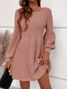 Women's Elegant Casual Dress, Autumn Winter Warm Knit Long Sleeve Top, Holiday Festival Versatile Knitted Sweater Skirt, Stylish and Comfortable, Casual Wear, Womenswear, Lady