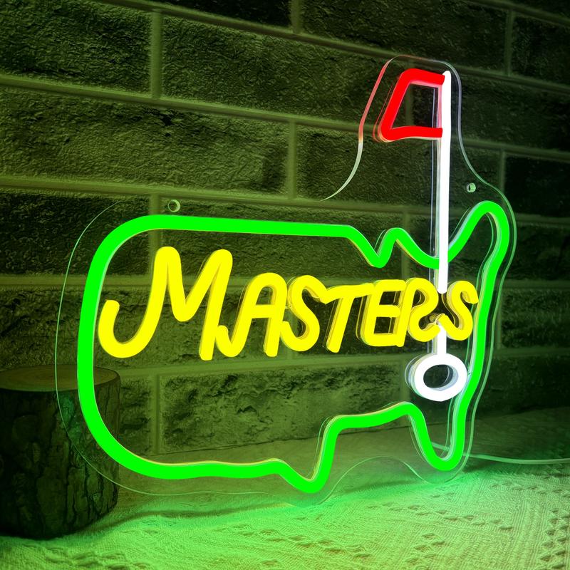 Masters Golf neon sign, Led Neon Lights, suitable for men's lounges, sports bars, game rooms, golf club décor, and garage wall neon art. Dimensions: 13.3 x 12.2 in.