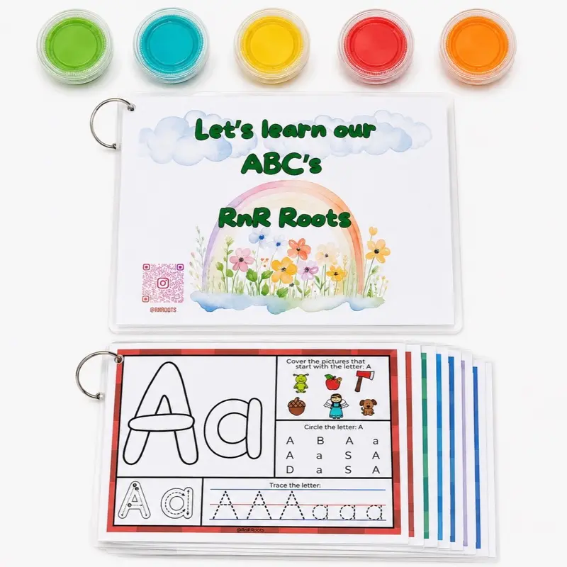 ABC Learning Play Dough Activity Kit - Handmade Colorful Sensory play doh in Clear Box, 26 Laminated Letter Worksheets, Number Cards - Ideal for Kids' Educational Play