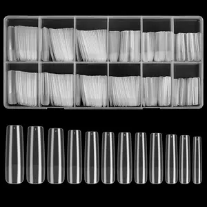 240 Pcs Square Clear Extra Long No C Curve Nail Tips, XXL Tapered Square Full Cover Matte Design Long Press on Nail Tips Traceless for Acrylic Nails Salon