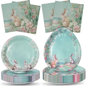 ZVK Serve 50 Easter Disposable Party Paper Plates Napkins Disposable Dinnerware Set 150 for Happy Easter