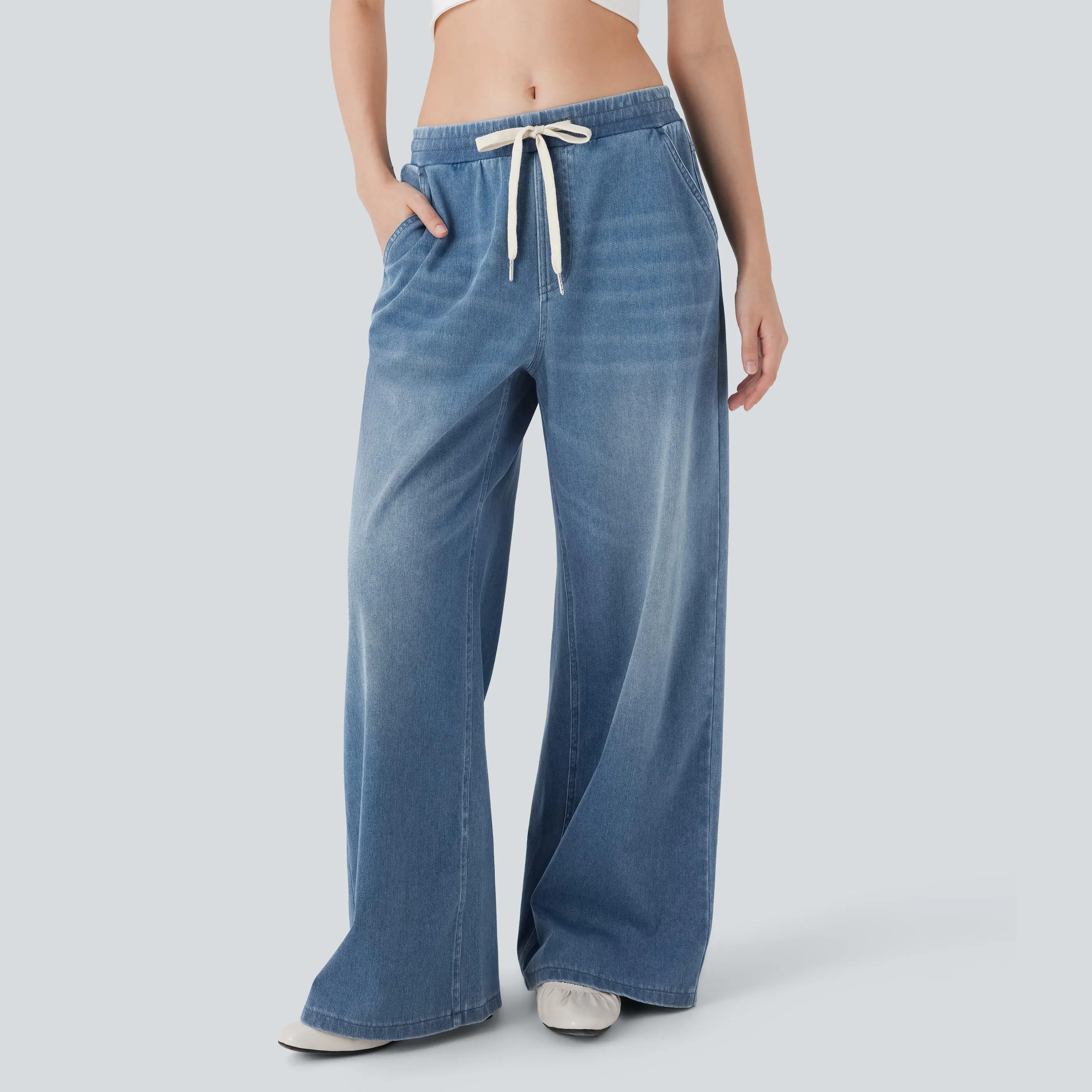 Halara Flex™ Low Rise Drawstring Casual Baggy Jeans with Pockets