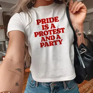 Pride Is A Protest And A Party Baby Tee, Gay Lesbian Crop Tee, LGBT Pride Month Outfit, Women Y2K Top