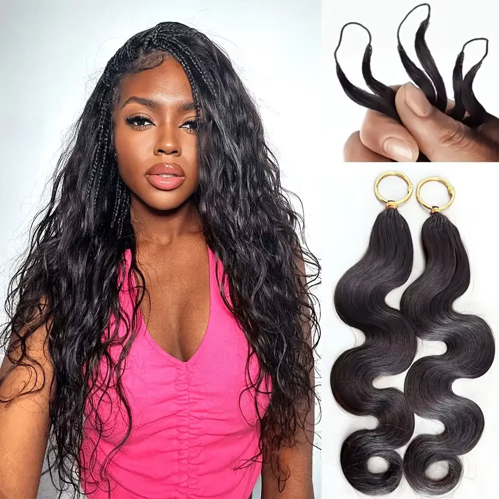 BLING HAIR Women's 14-20 Inch Feathered Waves Body Wave Human Crochet Hair Extensions, Miracle Knots Design for Braiding Boho Braids