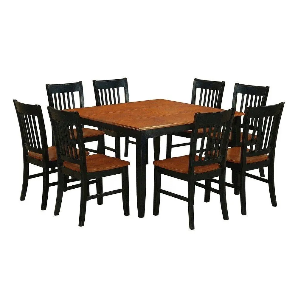 Furnifact Wooden Square Dining Table Set with Butterfly Leaf Extension, Black & Cherry
