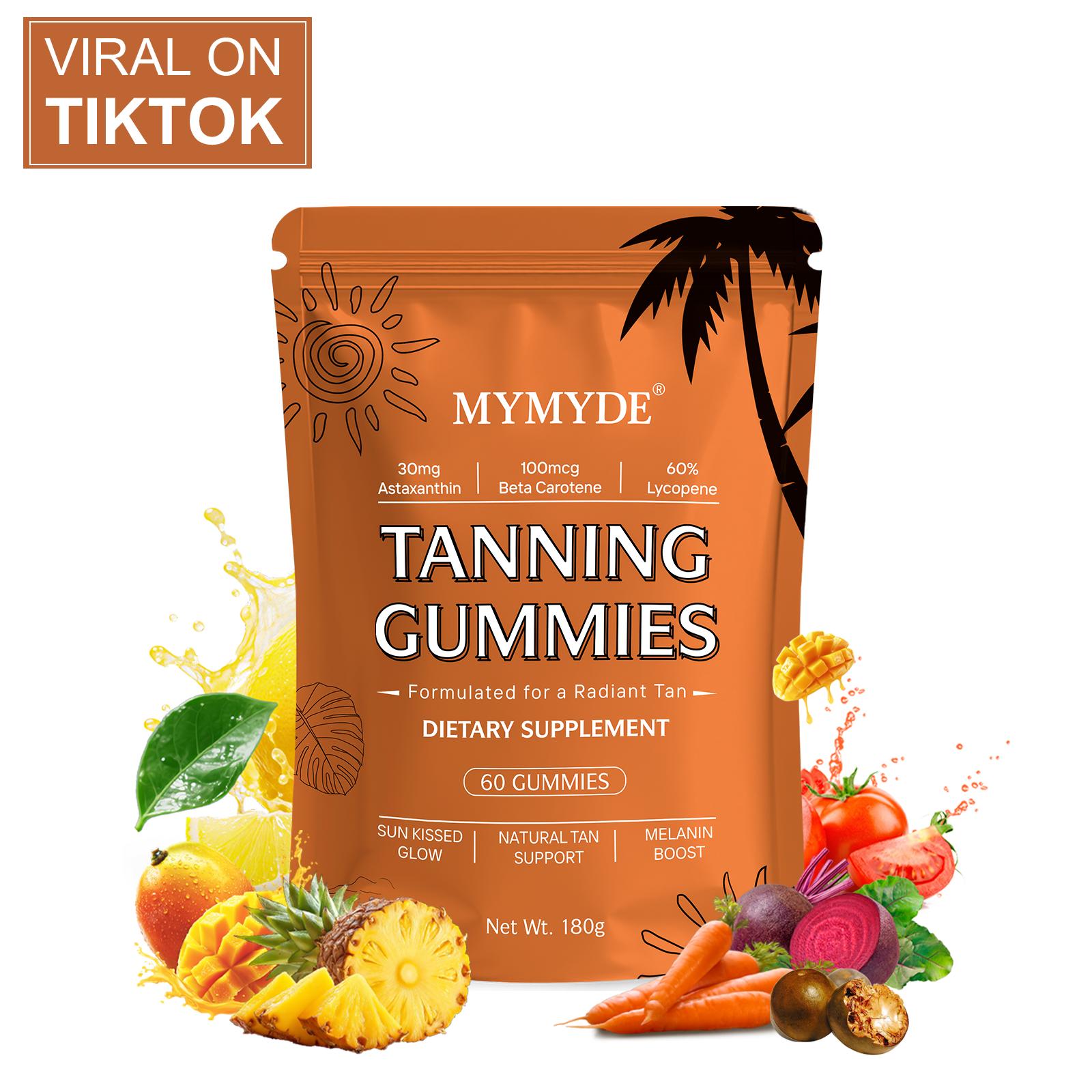 MYMYDE Tanning Gummies Dietary Supplement for Radiant Tan Natural Tan Support Melanin Boost 60 Gummies 180g - Vitamin, Fitness Fitness Vitamin Bathroom Edible Healthcare Optimum